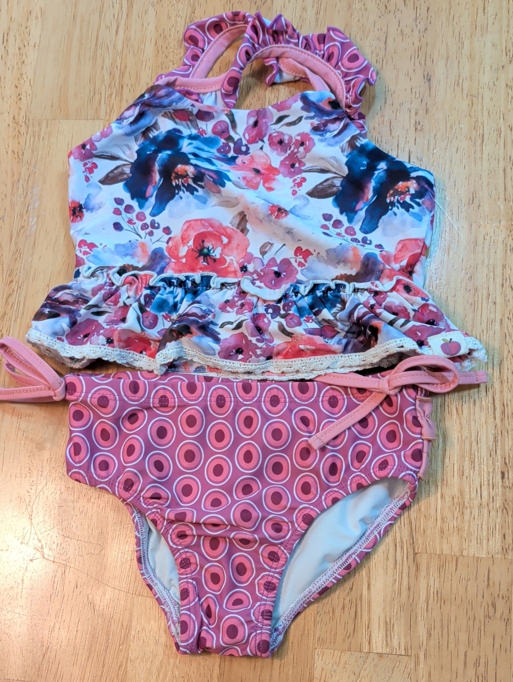 cheeky plum Girls Pink Floral & Geometric Two-Piece Swim Set